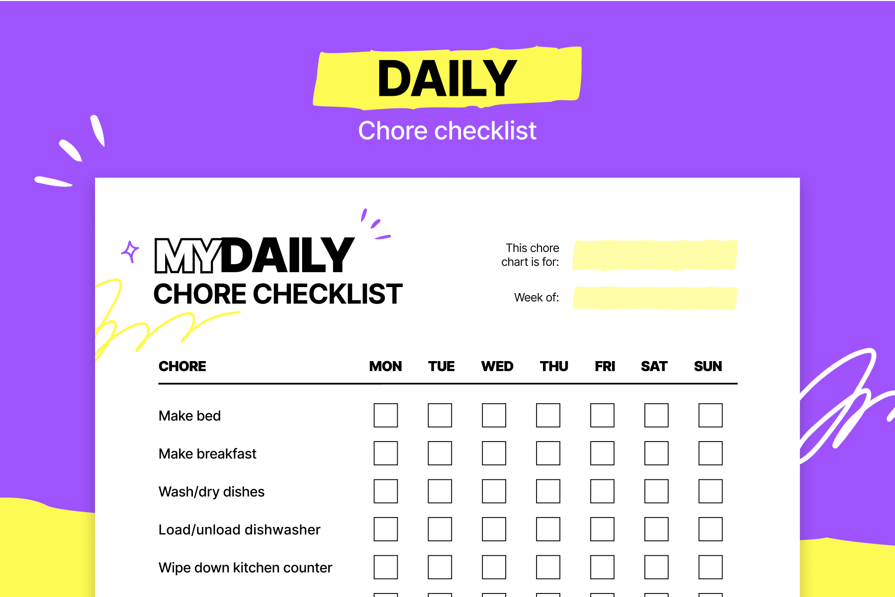 Daily chore chart checklist