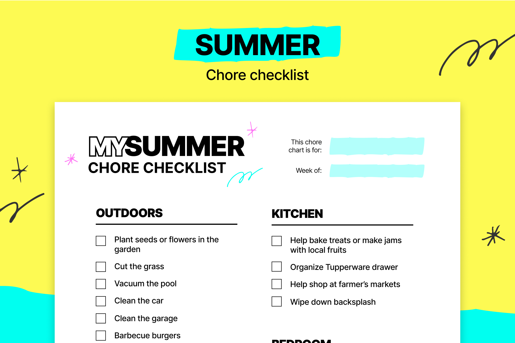 Summer chore checklist