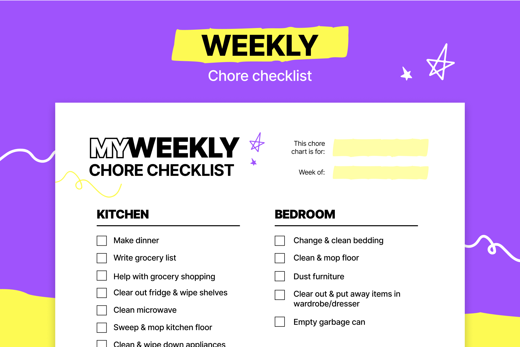 Weekly chore chart checklist